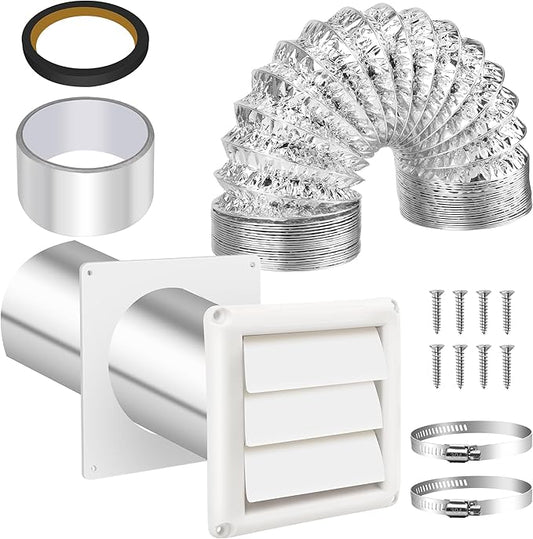 4 Inch Dryer Vent Kit Through Wall with Hose/Duct Connector/Wall Plate, Dryer Vent Hose Connector Wall Ducting Kit for Bathroom Ventilation Fans Exhaust,Ceiling Washer Air Circulation Coldairsoap