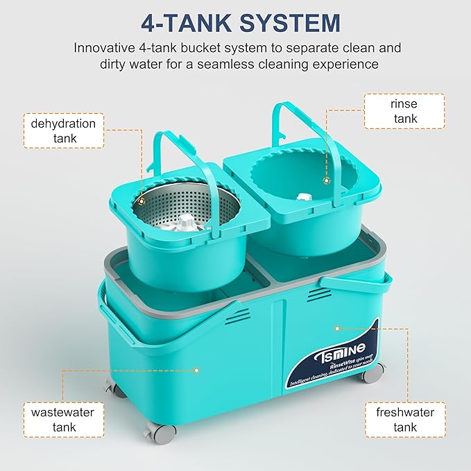2026 Upgraded Easy-Use Spin Mop for Cleaner, Clean & Dirty Water Separation Mop Bucket for Pet & Family Homes,360° Swivel Wheels, Safe for Hardwood & Tile, Adjustable Handle,1 Reusable Mop Heads