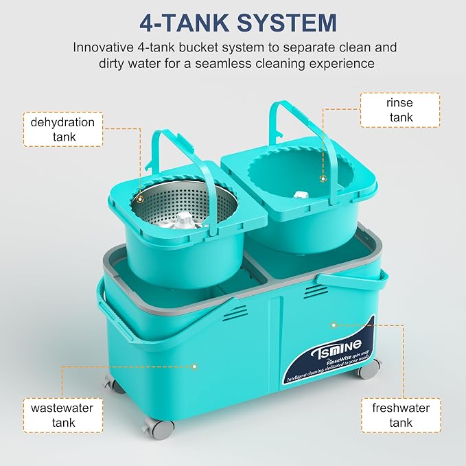 RinseWise Gen 1 Compact Mop Bucket and Gen 2 Easy-Use Spin Mop,with 360 ° Swivel Wheels for Home & Kitchen Cleaning