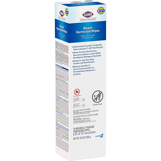 Clorox Healthcare Bleach Germicidal Individual Wipes, 6.75" x 9", 50 Count, Pack of 6 (Package May Vary)