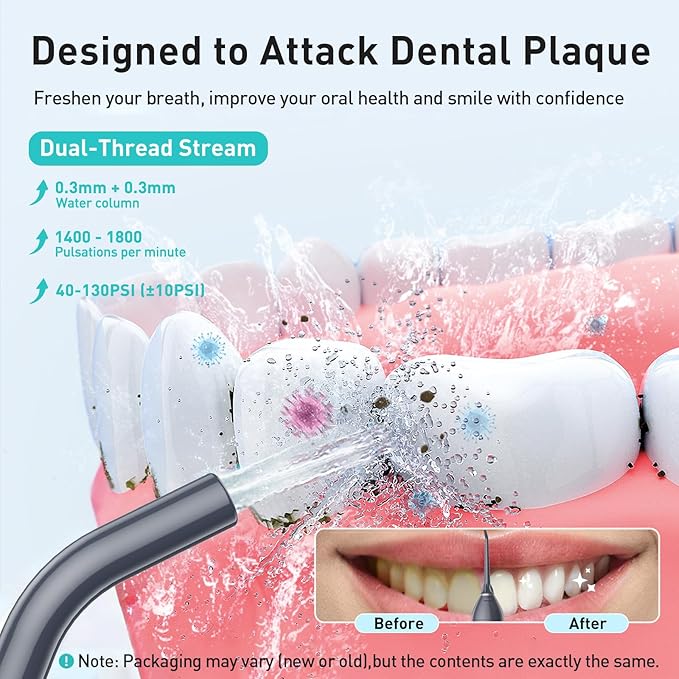COSLUS Water Dental Flosser Teeth Pick C20: Portable Cordless Oral Irrigator 300ML Rechargeable Travel Irrigation Cleaner IPX7 Waterproof Electric Flossing Machine for Teeth Cleaning, Grey