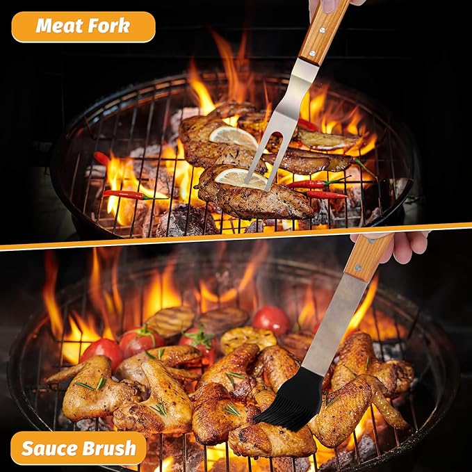 PURPLEBIRD Grill Brush Bristle Free for Outdoor Grill, 3 in 1 BBQ Grill Brush with Scraper & Bottle Opener & Grill Utensils Set with Brush - 5pcs Grilling Tools Set with Bag Apron