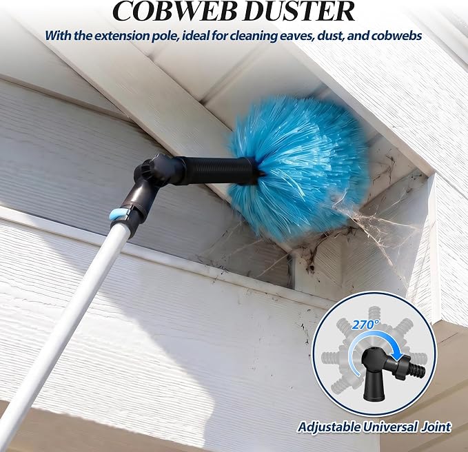 COVERONICS 25FT High Duster Cleaning Tools with 5-20FT Extension Poles - Reusable Fan Duster Cleaning Kits with Ceiling Fan Cleaner Duster, Window Squeegee, Microfiber Feather Duster & Cobweb Duster