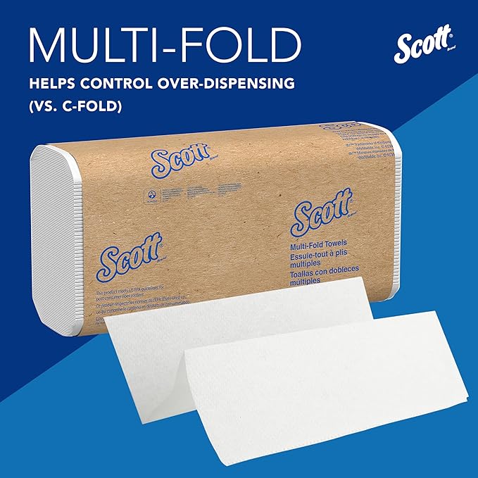 Scott Professional Universal Multifold Paper Towels, Bulk (58091), Absorbency Pockets, White, 9.2"x9.4" Towel, White, Compressed, Compact Case (250 Sheets/Pack, 12 Packs/Case, 3,000 Sheet Total)