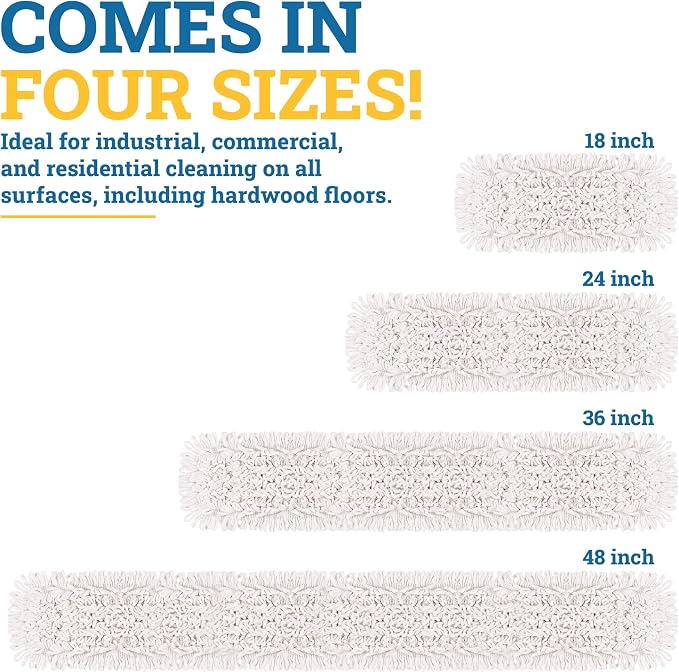 Kleen Handler 24" Commercial Dust Mop Replacement Heads, 12 Pack Industrial Loop End Flat Dust Mop Pads, Washable Cotton Mop Refill for Floor Cleaning, Natural