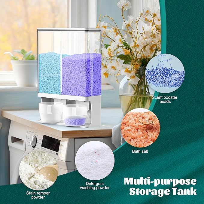 105 Oz Laundry Detergent Dispenser with Nail - Wall Mounted Scent Booster Beads Container, Softener Beads Storage, Rice Dispenser, Dry Food/Solid Grain Organizer