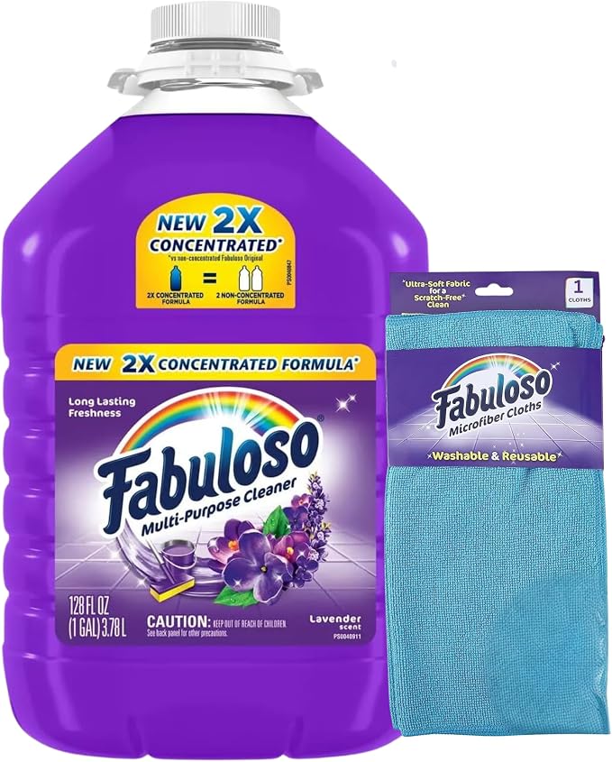 Fabuloso Multi-Purpose Cleaner 2x Concentrated Formula - 128 fl oz | 1 Gallon - Cleaner Cloth - Colors & Packaging May Vary
