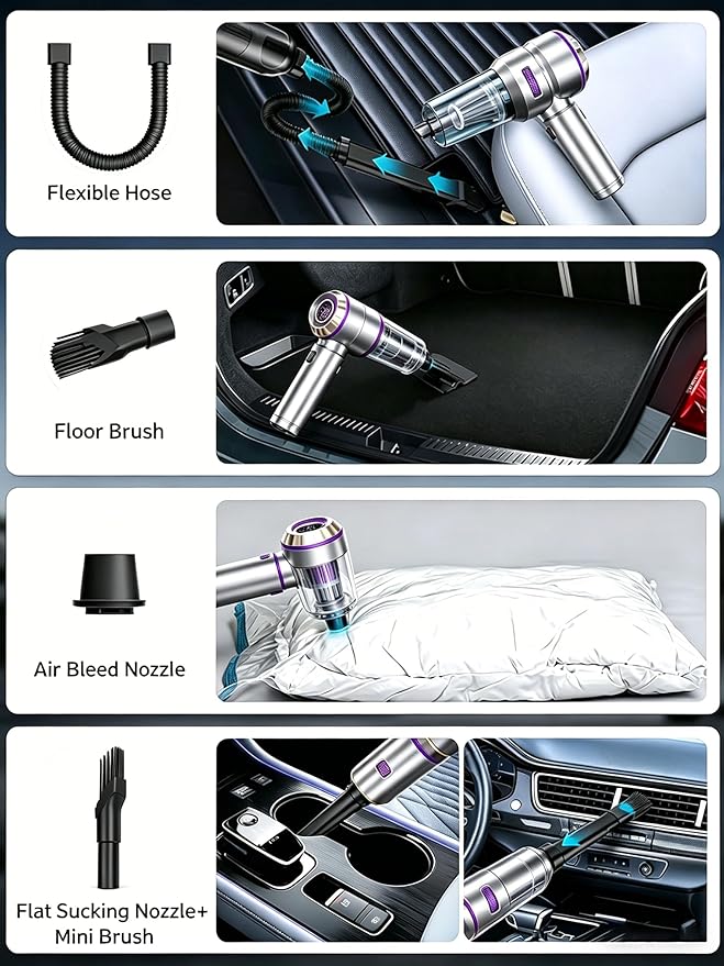 Car Vacuum Portable Cordless, 4-in-1 Handheld Vacuum 22000Pa Super Power with 10 Cleaning Nozzle Tools for Nooks and Crannies