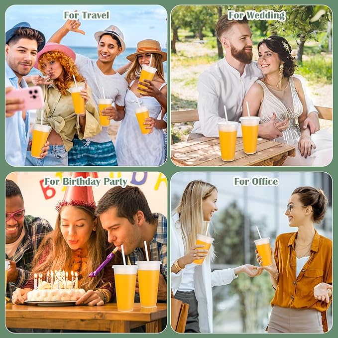 Honeydak 60 Pack Tumbler with Straw and Lid Bulk Cups for Gifts Water Bottle Iced Coffee Travel Mug Cup Reusable Plastic Tumblers for Party Birthdays 24-27 oz (Transparent)