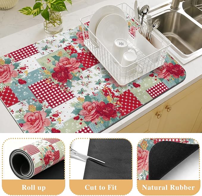 Kitchen Countertop Dish Drying Mat,Super Absorbent Coffee Bar Mat for Maker Espresso Machine, Anti-Slip Accessories for Kitchen Countertops 23x15 Inch