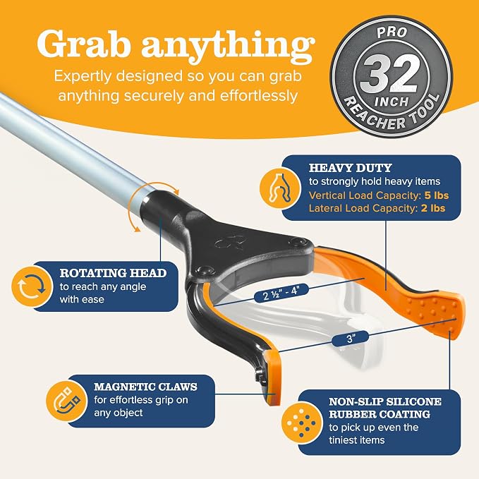 EZPIK Pro 32" Foldable Grabber Reacher Tool for Seniors - Grabbers for Elderly Reaching Tool Heavy Duty Pickup Trash Picker Upper Equipment - Claw Grabber Stick for Reaching Aids, Weed Gripper