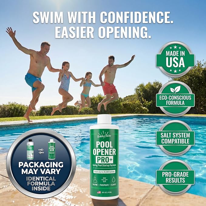 Pool Opening Chemical, 16 oz Treats Up to 20,000 Gallons, Pool Starter Kit for Above Ground & Inground Pools, Spring Start Up Clarifier Support, Chlorine or Salt Compatible – BubbyShine