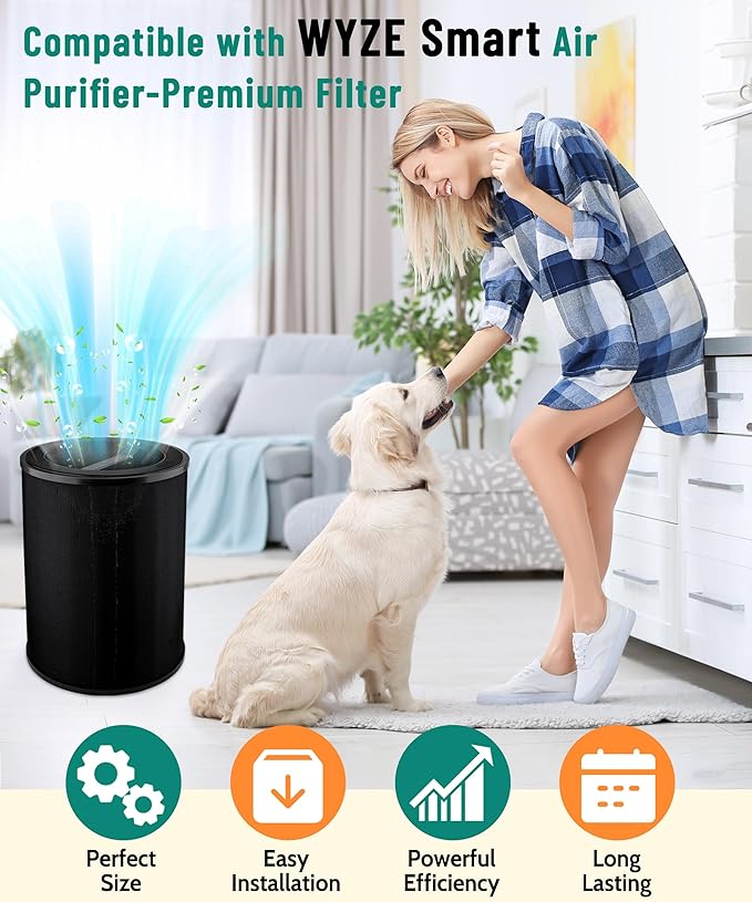 Replacement Filter Compatible with WYZE Smart Air Purifier, Premium Filter with Activated Carbon, 2 Count