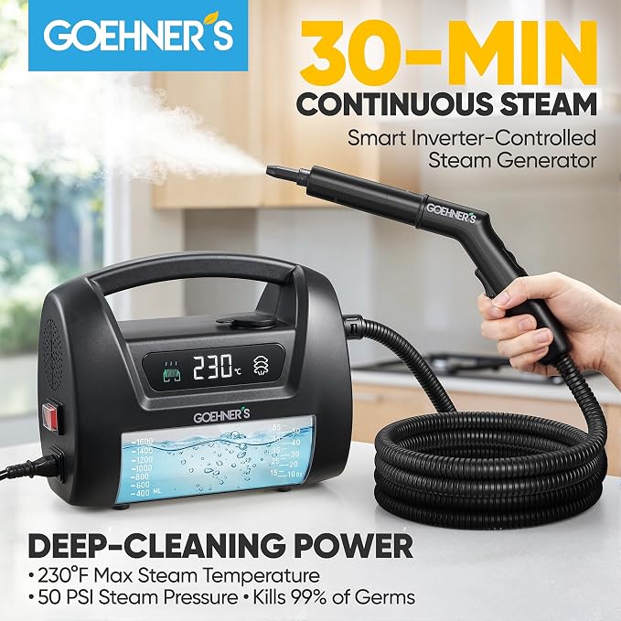 2026 Upgraded Handheld Steam Cleaner, 230°F/3.5 Bar High-Pressure Portable Hand Held Steamer for Home & Car, 30s Heat-Up, Chemical-Free Deep Cleaning for Kitchen, Bathroom, Grout (Black)