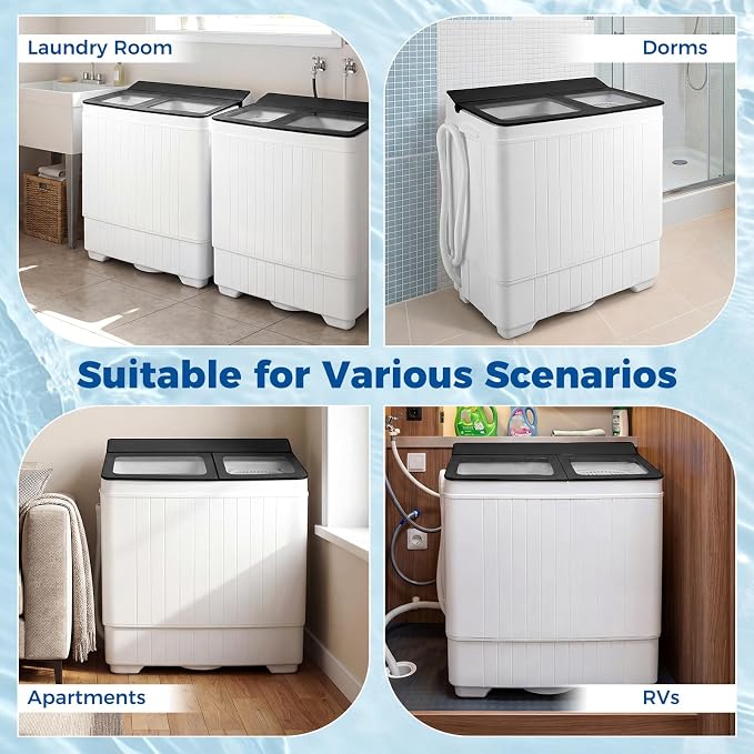 Giantex Portable Washing Machine, 26LBS Twin Tub Mini Compact Laundry Washer Spinner Combo with Drain Pump, 18Lbs Washer and 8Lbs Spinner for Apartments, RVs, Dorms, Gray+White