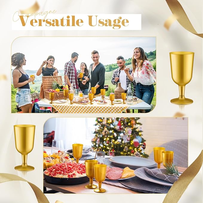 Jingmore 96 Pcs Disposable Plastic Wine Glasses 7 oz Plastic Goblets Party Wine Cups Hard Drinking Glasses with Stem Stackable Goblets Champagne Flutes for Wedding Toasting Birthday Party Supplies