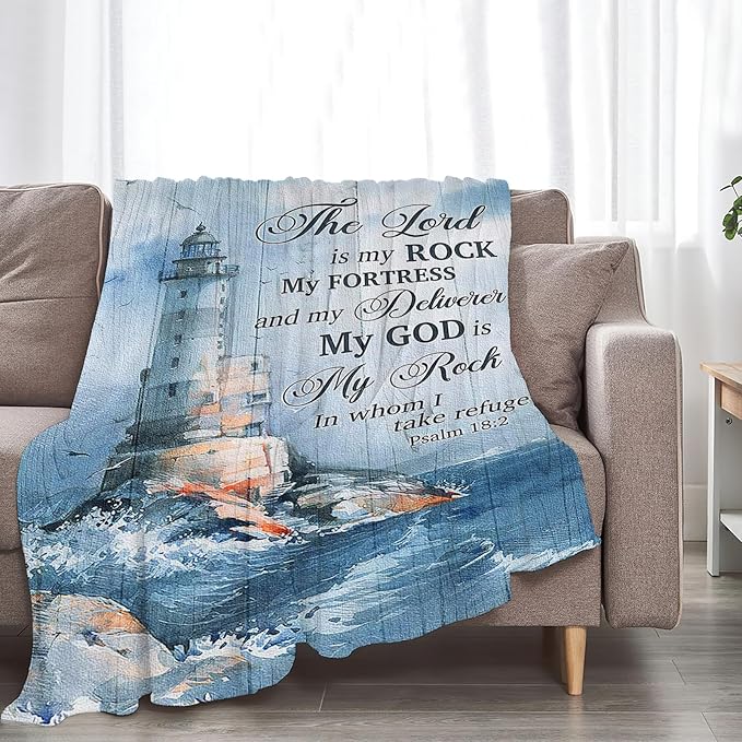 Tijuboni Ocean Nautical Lighthouse Throw Blanket Christian Religious Gifts for Women Men Girls Boys Kids Adults Soft Flannel Fleece Blanket for Couch Sofa Bed Home Decor 50"x60"