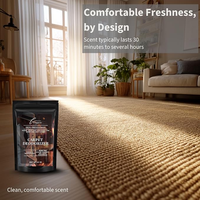 Lapew Her Obsession Carpet Deodorizer Powder - Pet Safe Freshener for Vacuuming | Scented Odor Eliminator for Home | 16 oz