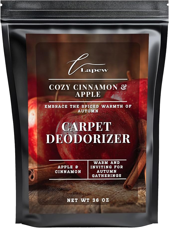 Lapew Cozy Cinnamon & Apple Carpet Deodorizer Powder - Pet Safe Freshener for Vacuuming | Scented Odor Eliminator for Home | 36 oz