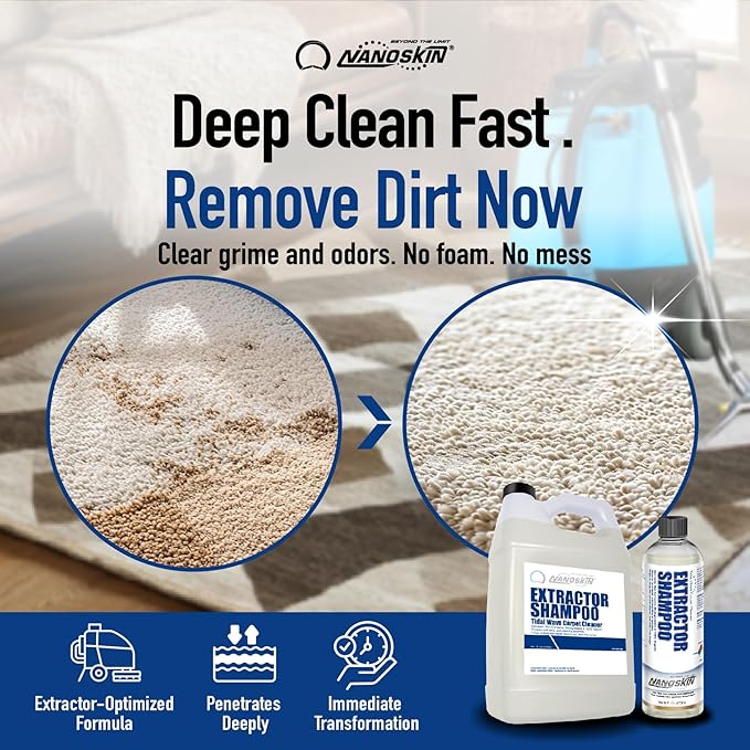 Nanoskin EXTRACTOR SHAMPOO Low Foaming Carpet Cleaner 1 Gallon - Machine Use Upholstery Cleaner, Stain Remover & Odor Eliminator on Rug Car Upholstery Carpets | For Automotive, Home, Office & More