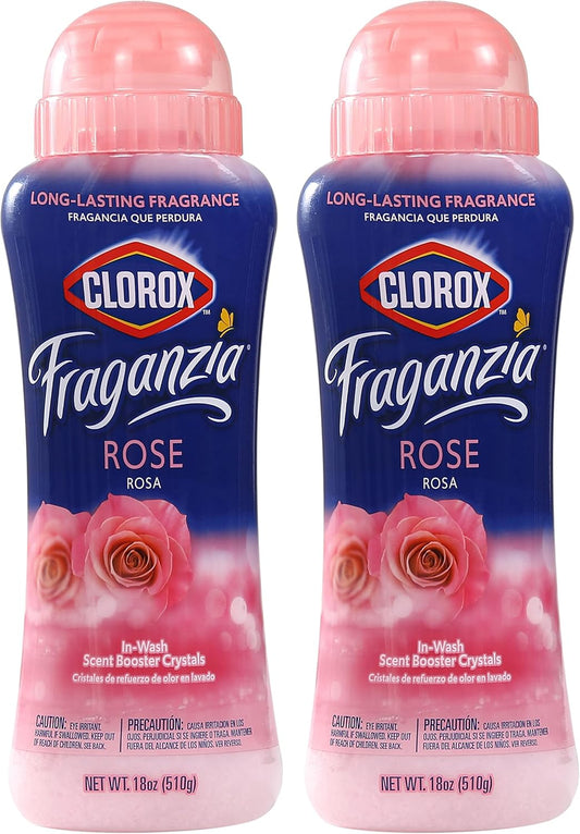 Clorox Fraganzia Laundry Scent Booster Crystals in Rose Scent - Scented In-Wash Freshener Beads for Fresh, Clean, Great Smelling Clothes and Linens, 18 Oz - 2 Pack