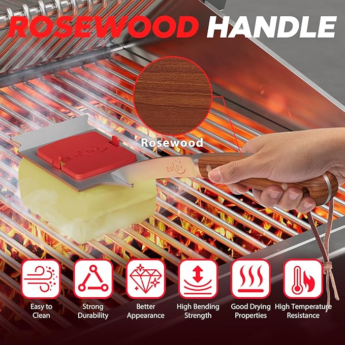 ENLOY Grill Brush for Outdoor Grill, Bristle Free Steam Grill Brush with Scraper, Replaceable Head, Safe Steam Cleaning 17'' Long Handle Grilling Accessories for Most Grills, Gifts for Men Dad Husband