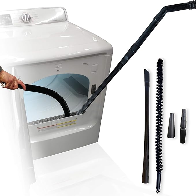 Vacuum Attachment for Dryer Vent, Crevice Cleaning Tool for Clothes Dryer with Lint Trap Brush and Flexible Hose. Duct Cleaner Kit. Designed By Dryer Vent Cleaning Technicians.