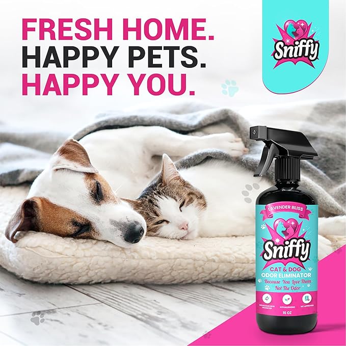 Sniffy Pet Odor Eliminator Spray Lavender Enzymatic Cleaner for Dog & Cat Urine, Litter Boxes, Carpets & Furniture, Hypoallergenic, Fabric-Safe, Vet-Approved, 2x16 oz Twin Pack, Made in USA