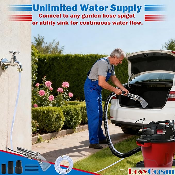 Universal Compatible with Any Brand Shop Vac Extractor Hose Kit Attachment with 2-1/2" & 1-7/8" & 1-1/4" Adapter Auto Detailing Wand Extraction Accessories for Upholstery & Carpet Cleaning