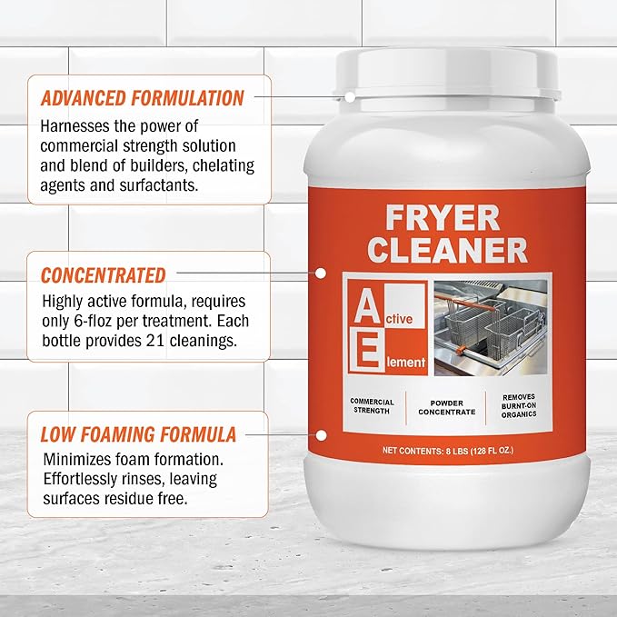 Fryer Cleaner - 8-lbs - Fryer Boil Out - Contains 21 Cleanings - Concentrated Powder - Commercial Strength - Removes Burnt On Organics - Deep Fryer Cleaner