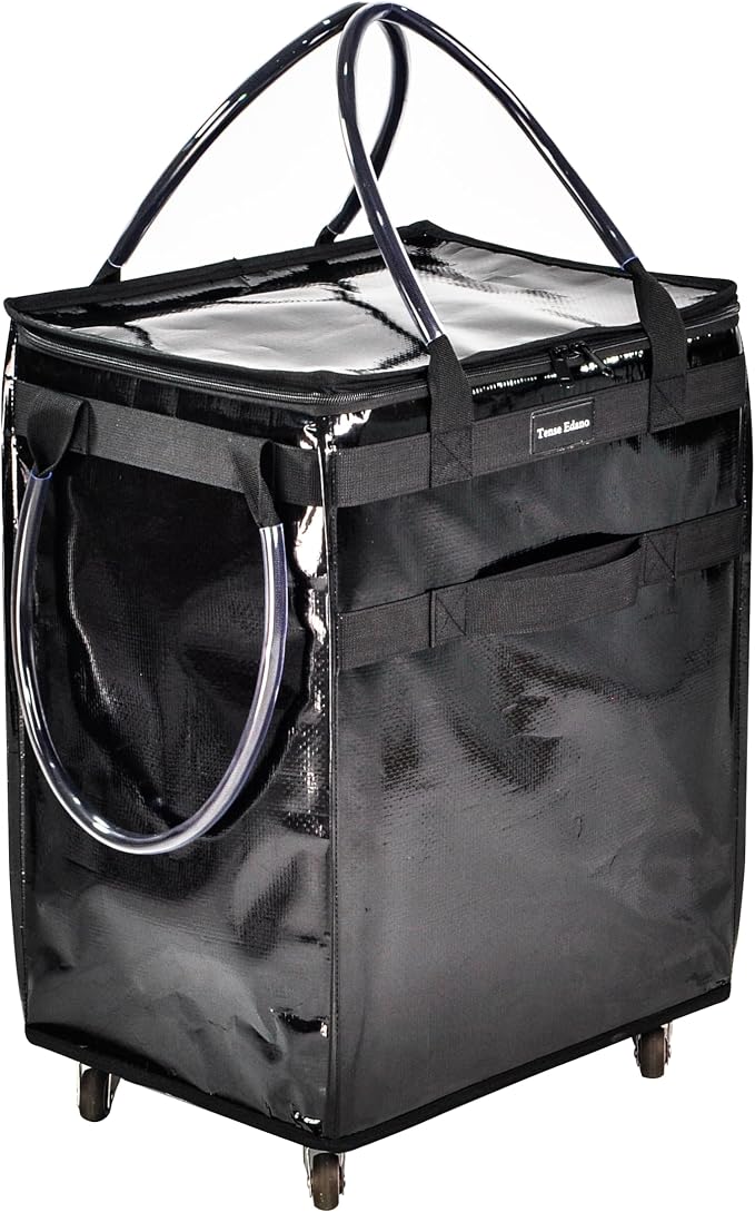 Reusable Grocery Bag On Wheels Large Capacity Shopping Trolley Foldable Rolling Tote Bag with Heavy Duty Handle for Travel (Black, Medium)