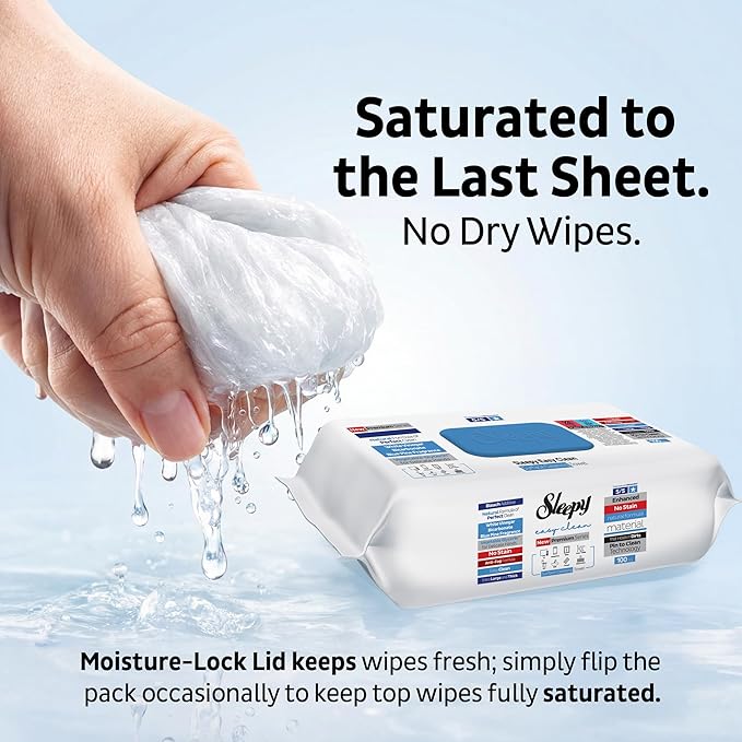Sleepy Easy Clean XL Heavy Duty Cleaning Wipes (100 Count) – Chlorine-Free Bleach & Vinegar Formula – Large 8"x8" Multi Surface Scrubbing Wipes for Bathroom, Grout, Tile, Glass, Carpet Spots & Stain