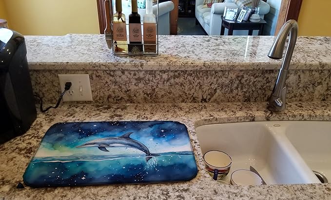 Caroline's Treasures Dolphin in a Starry Sea Dish Drying Mat Absorbent Dish Drying Mat Pad for Kitchen Counter Dish Drainer Mat for Countertop, 14 x 21", Multicolor