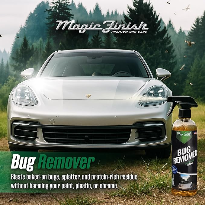 Magic Finish Car Bug Remover Spray (16 fl oz) – Fast-Acting Spray for Road Grime and Organic Residue – Car Cleaning Supplies for Paint, Glass, Plastic & Chrome