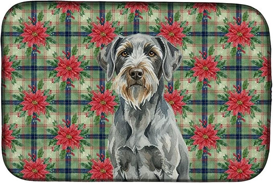 Caroline's Treasures Steel Gray Wirehaired Pointing Griffon Christmas PoinsettIas Dish Drying Mat Absorbent Dish Drying Mat Pad for Kitchen Counter Dish Drainer Mat for Countertop