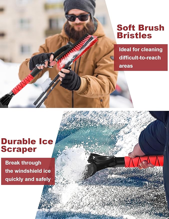 anngrowy 32" Snow Brush for Car Ice Scraper for Windshield Car Scraper for Ice and Snow Scraper with Brush, 62" Microfiber Car Wash Brush Mop Kit Mitt Sponge with Long Handle Car Cleaning Supplies Kit