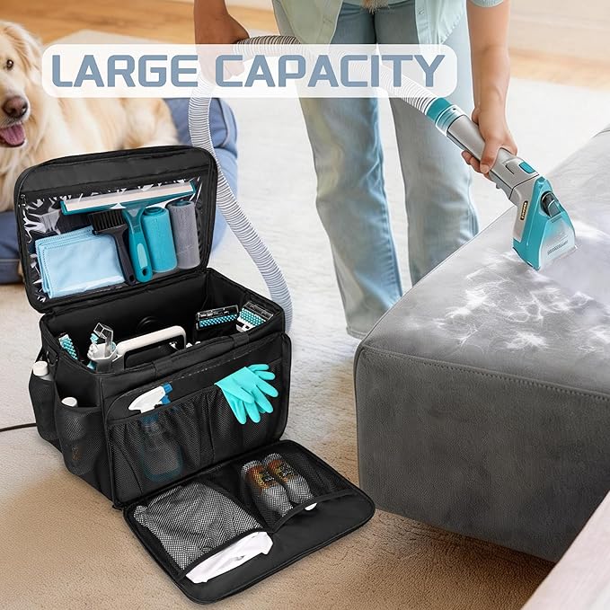 Carrying Case Compatible with Shark Stain Striker, Carpet Cleaner Bag Fits Shark Upholstery Cleaner, Storage Bag with Multiple Pockets for Attachments, Black