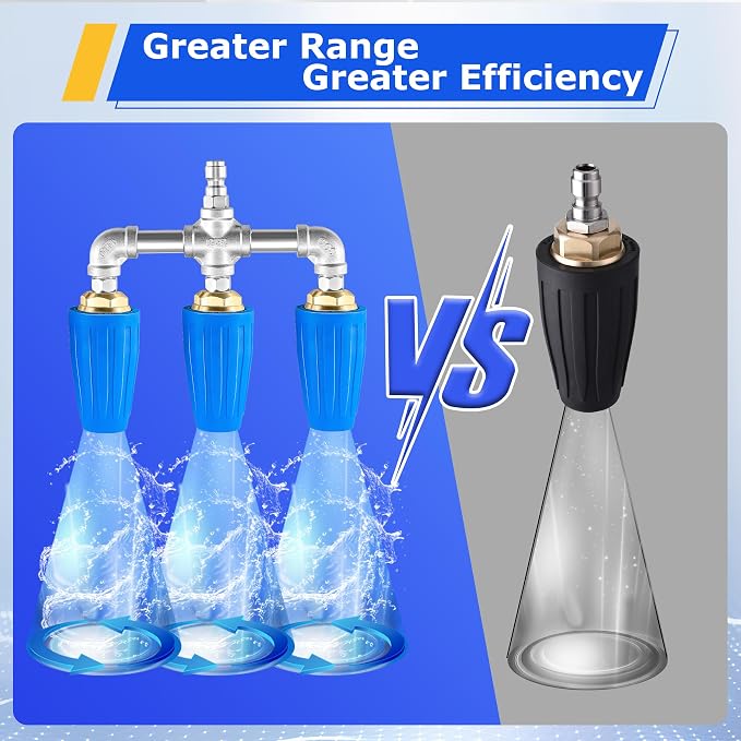 Triple Turbo Nozzle Pressure Washer, 3-in-1 Power Washer Turbo Nozzle with 1/4" Quick Connect, 360° Rotating Turbo Nozzle Tip- 4000 PSI, 4-6 GPM, 2.0 Orifice, Blue