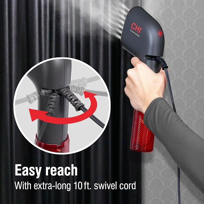 CHI Collapsible Travel 2-in-1 Handheld Garment Steamer & Steam Iron for Clothes, 1200 Watts, 120 ml Water Tank, 6 Minutes of Steam, Fast Heatup, 10' Cord, Black