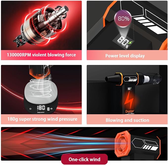 Vortex: 130,000RPM 2-in-1 Handheld Turbo Fan, Air Duster & Mini Vacuum | Brushless Power, 100-Speed Control, LED Display