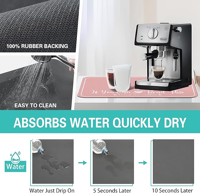 Coffee Bar Mat for Countertops 23inx15in,Absorbent Hide Stain Anti-Slip Cafe Bar Accessories Fit Under Coffee Machine Mat,dish drying mats for kitchen