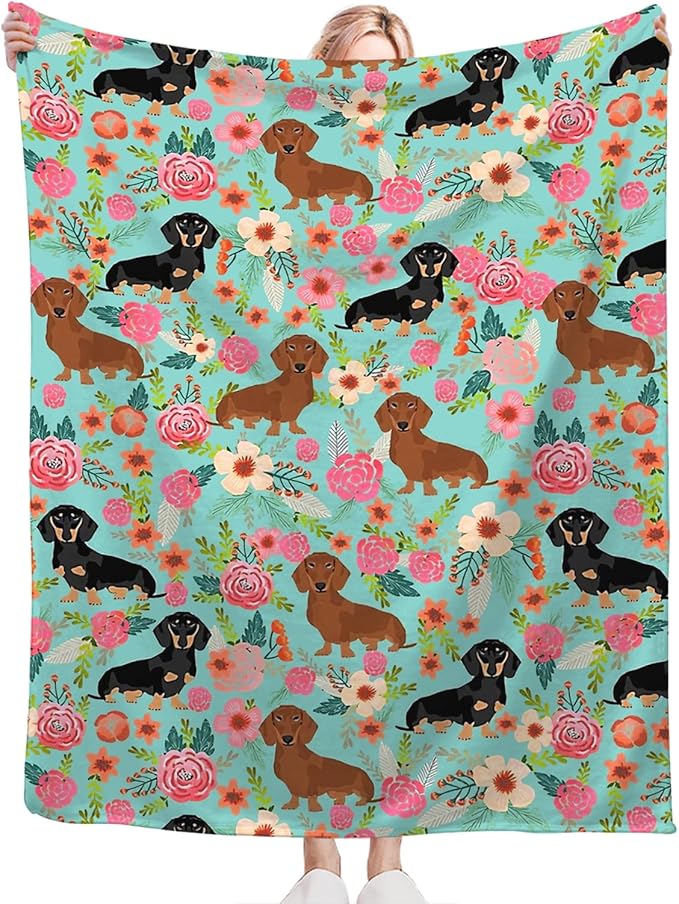 Tijuboni Dachshund Throw Blanket Dog Gifts for Girls Boys Women Men Kids Adults Soft Flannel Fleece Blanket for Couch Sofa Bed Home Decor 60"x80"