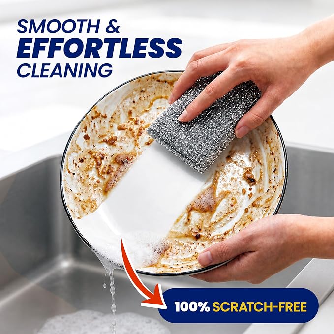 SCRUBIT Scrub Sponges for Kitchen, Non-Scratch Dish Sponges, Heavy Duty Steel Wool Scrubber Sponges Kitchen & Dishes Scrubbers (6)