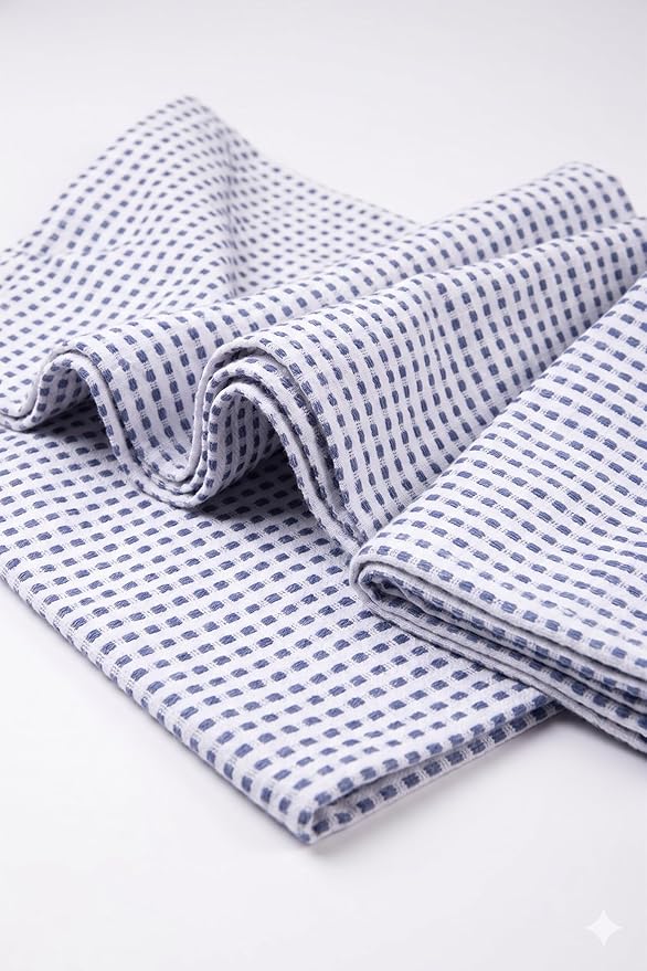 Urban Villa Christmas Dot Check Kitchen Towels Set of 6 20X30 Inches 100% Cotton Highly Absorbent Kitchen Towels Premium Quality Ultra Soft Mitered Corners Towels Iblue/White