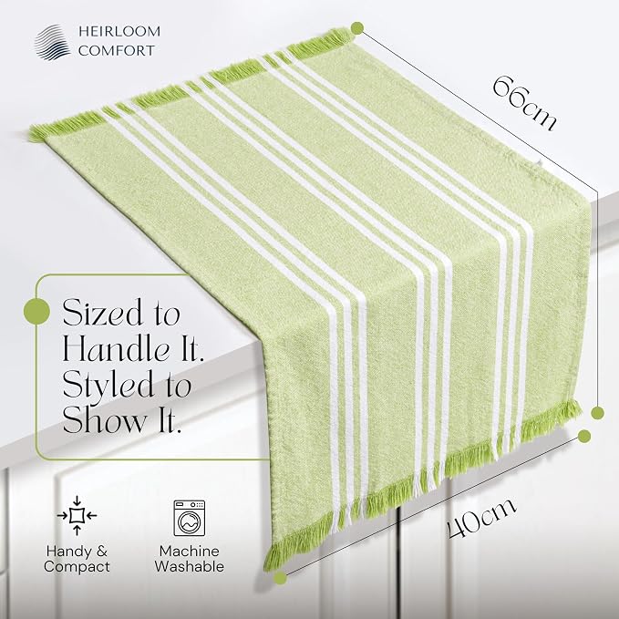 5 Pack Monochrome Stripe Kitchen Towels, Fringed Edges, 16x26 Inch, 100% Cotton, Lint-Free, Absorbent & Washable Dish Towels for Drying Dishes, Everyday Kitchen Use, Lemon Green