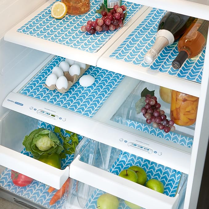 DII Fridge Liner Collection Non-Adhesive, Cut to Fit, 12x24, Bright Blue Herringbone, 6 Piece