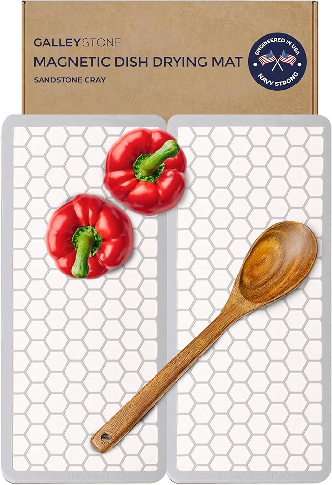 Magnetic Dish Drying Mat - 2 Pack | Ultra-Absorbent Diatomaceous Earth | Fast-Drying, Stackable with Magnets | Heat-Resistant, Eco-Friendly, Ideal for Small Kitchens | 13.2" x 15.2" x 0.47"