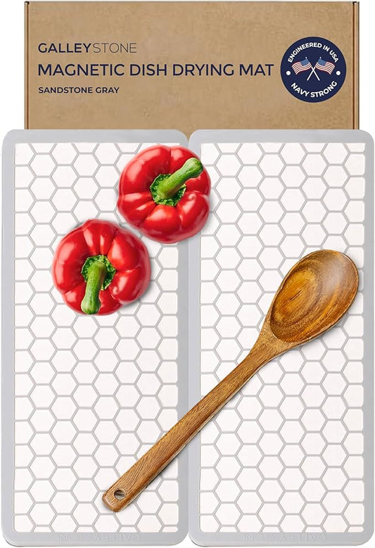 Magnetic Dish Drying Mat - 2 Pack | Ultra-Absorbent Diatomaceous Earth | Fast-Drying, Stackable with Magnets | Heat-Resistant, Eco-Friendly, Ideal for Small Kitchens | 13.2" x 15.2" x 0.47"