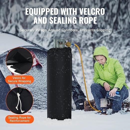 VEVOR Insulated Band Style Gas Cylinder Warmer, Fits 100 Lbs Gas Tank 280W Propane Heater, Fix Internal Thermostat Max Temp 90℉, Durable Waterproof Oxford Fabric, Tested to UL 499 Standard, FCC Listed