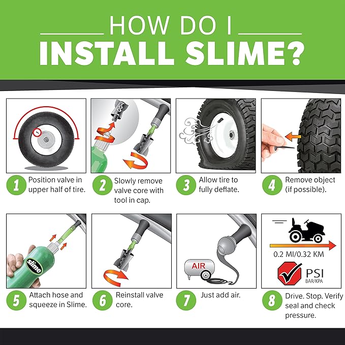 Slime 10007-6PK Flat Tire Puncture Repair Sealant, Prevent and Repair, Small Tubeless Tires, Non-toxic, eco-friendly, 6 x 8 oz bottle